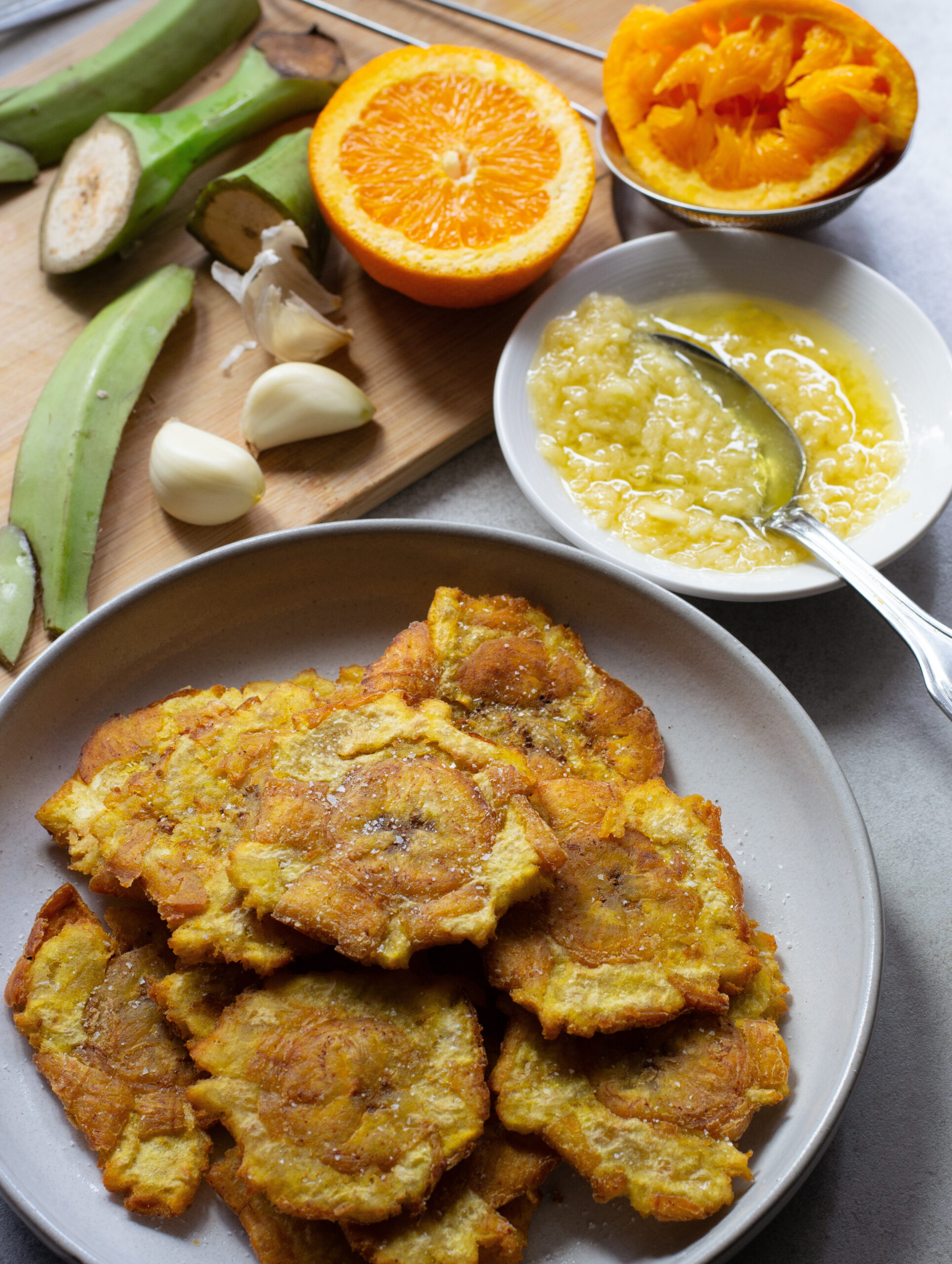 tostones with homemade mojo sauce