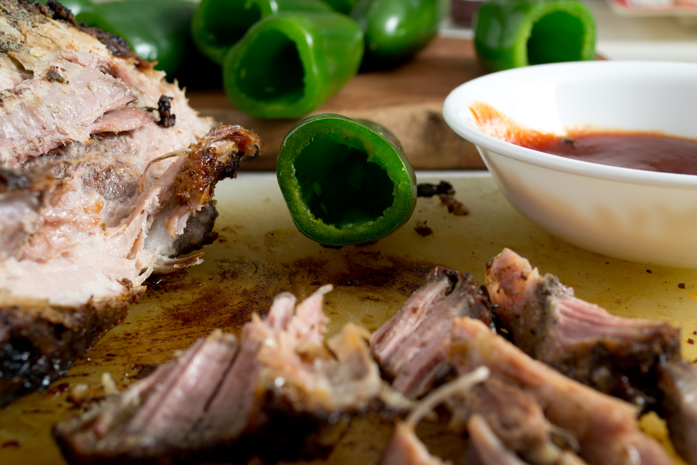 jalapeño peppers and roasted pork shoulder