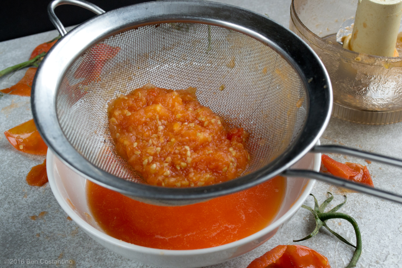Vine tomatoes strained
