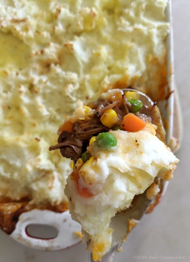 Shepherd's pie scooped from the dish