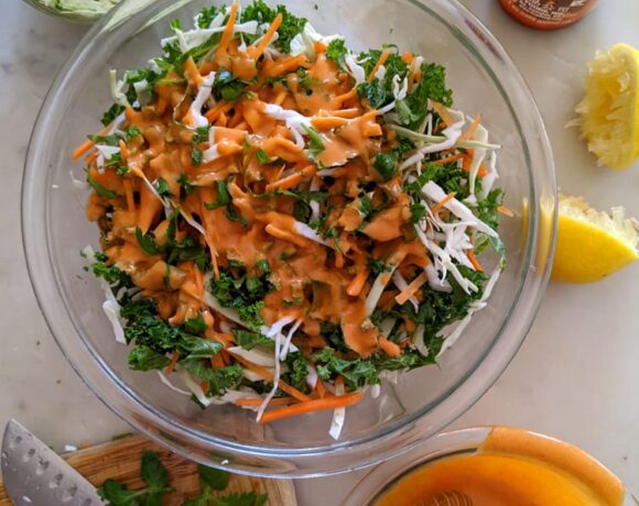 Kale slaw with Sriracha mayo dressing