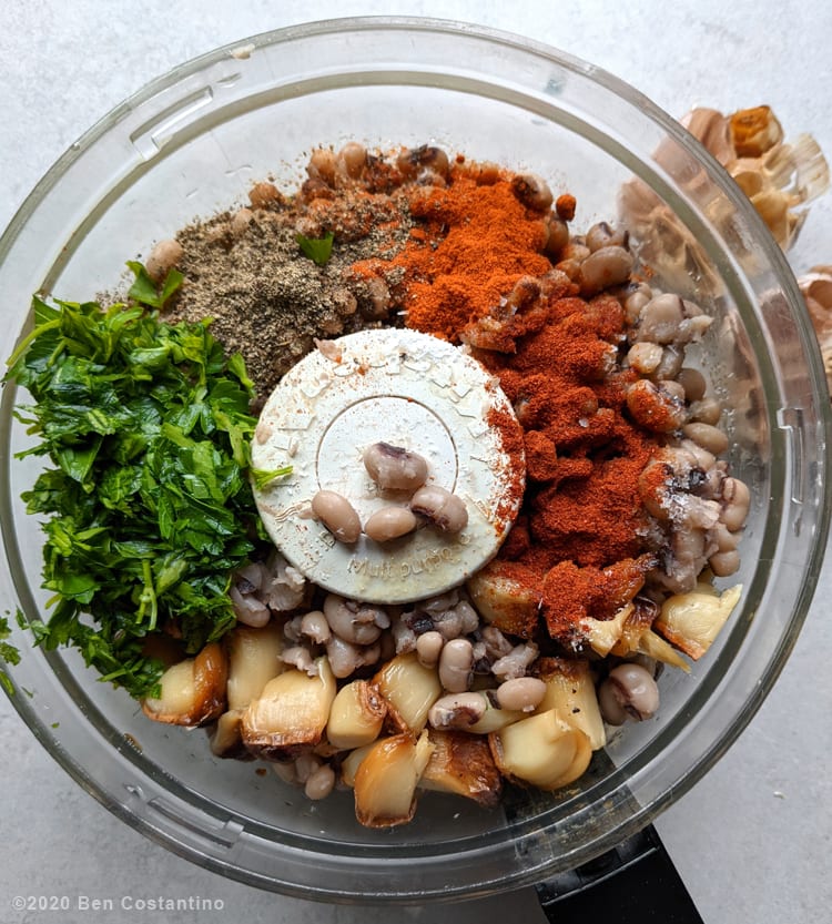 Blackeyed Pea ingredients in a food processor