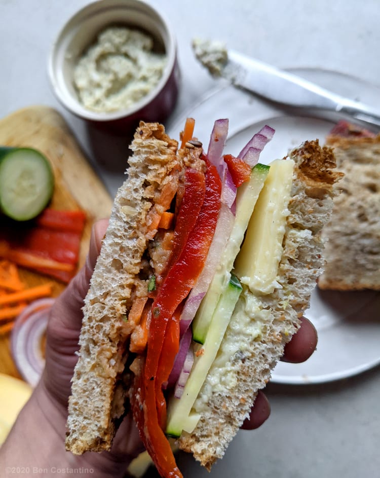 artichoke aioli in a vegetarian sandwich