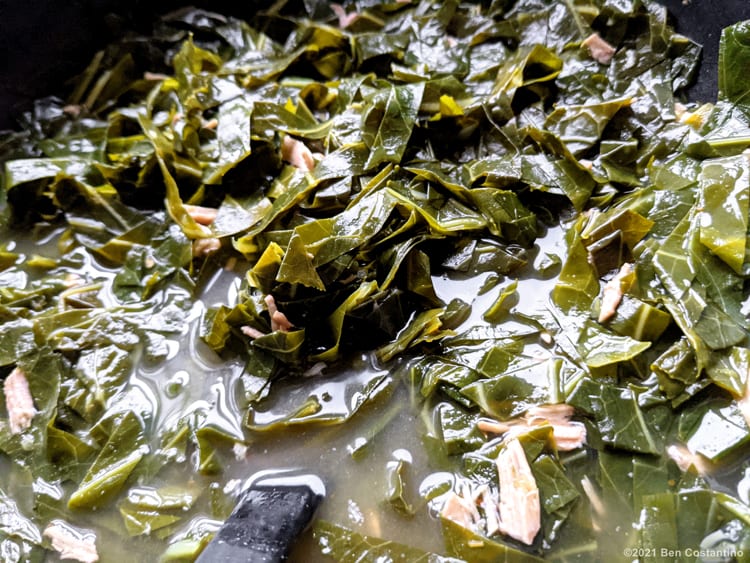 collard greens in smoked pork chop broth