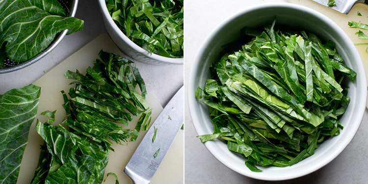 collard greens cut into ribbons