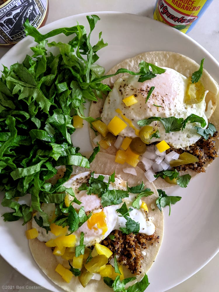 red quinoa as breakfast taco filling