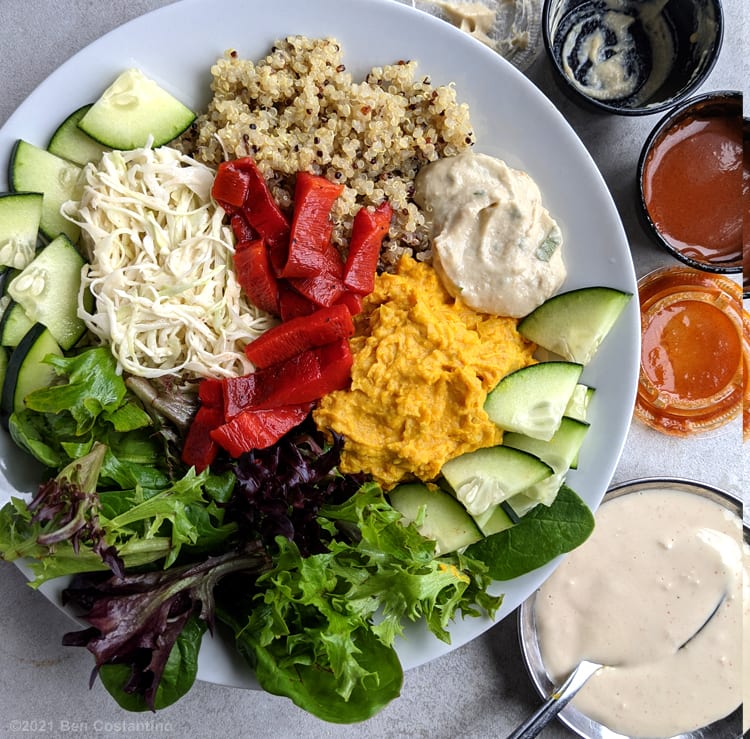 sweet potato dip in a grain bowl