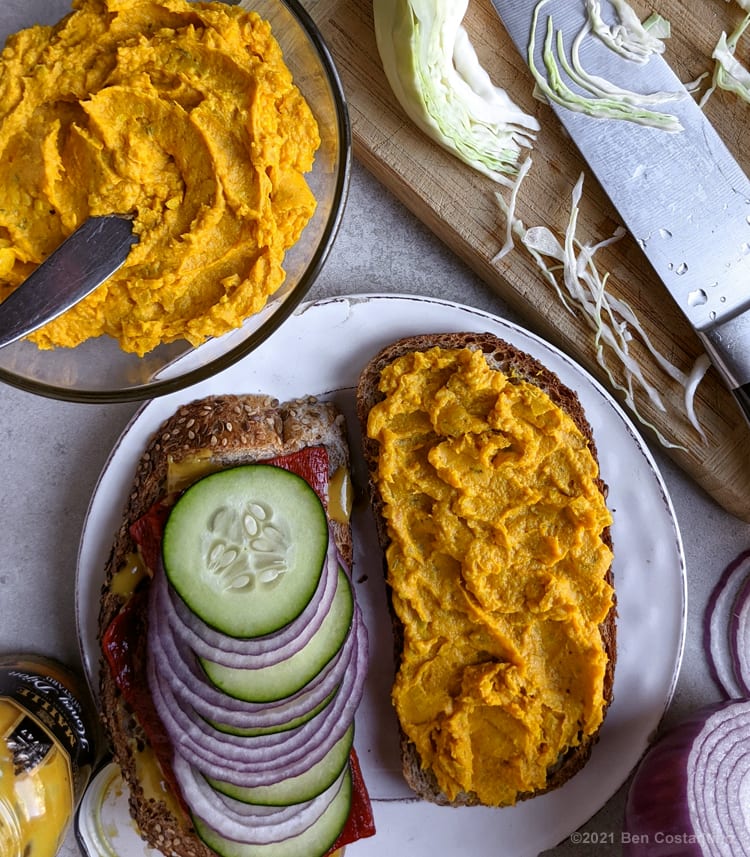 sweet potato dip on sandwiches