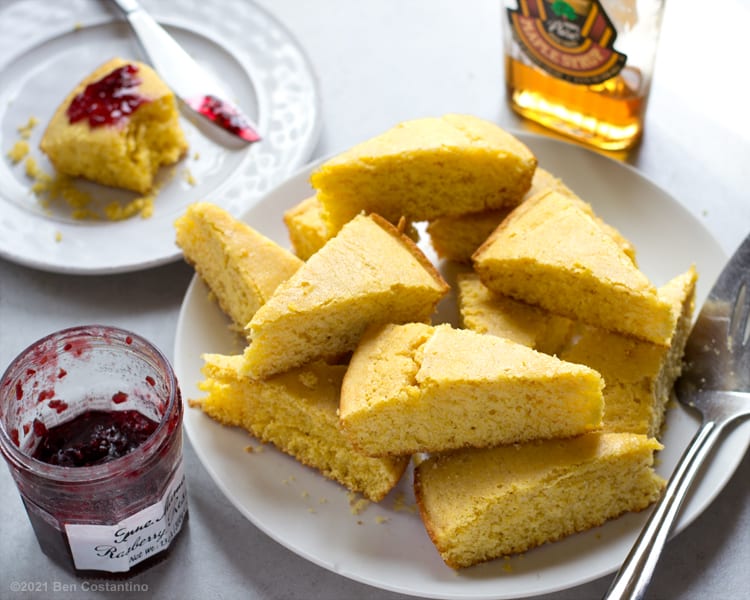 maple cornbread with respberry preserves