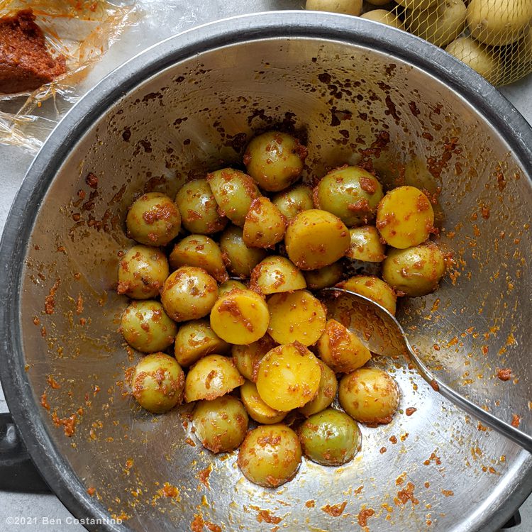 potatoes coated in Thai curry paste