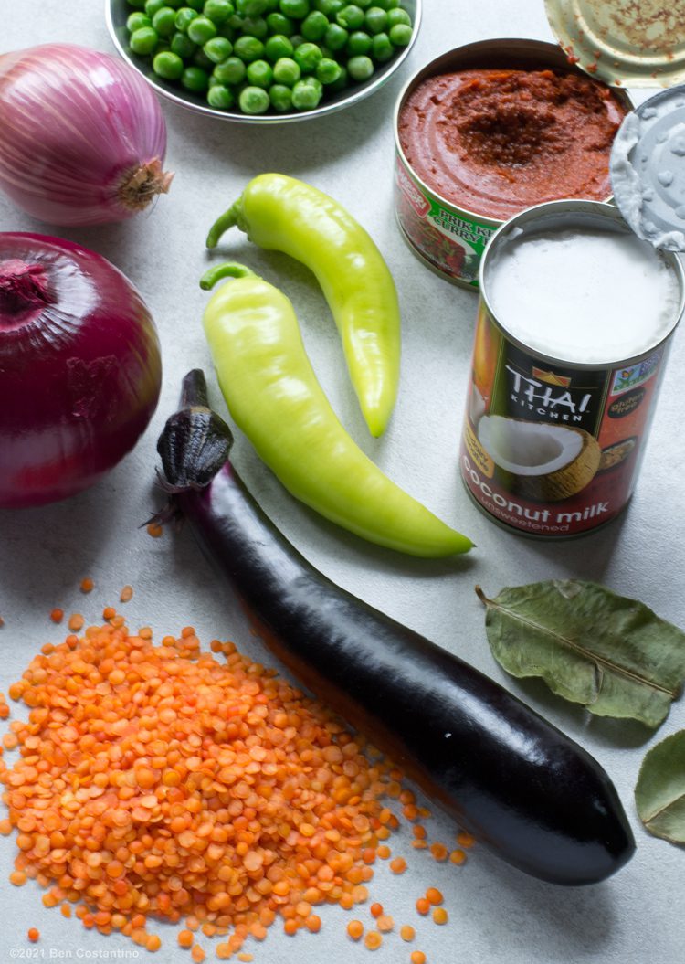 ingredients with Thai curry paste