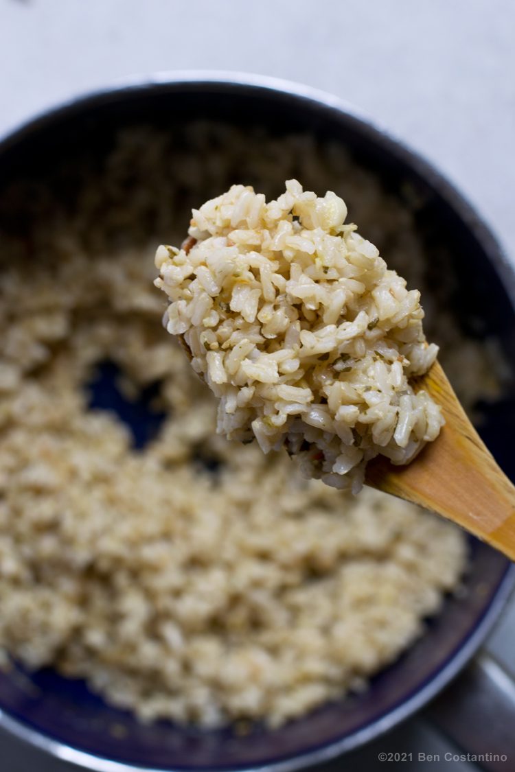 a spoonful of fully cooked brown rice