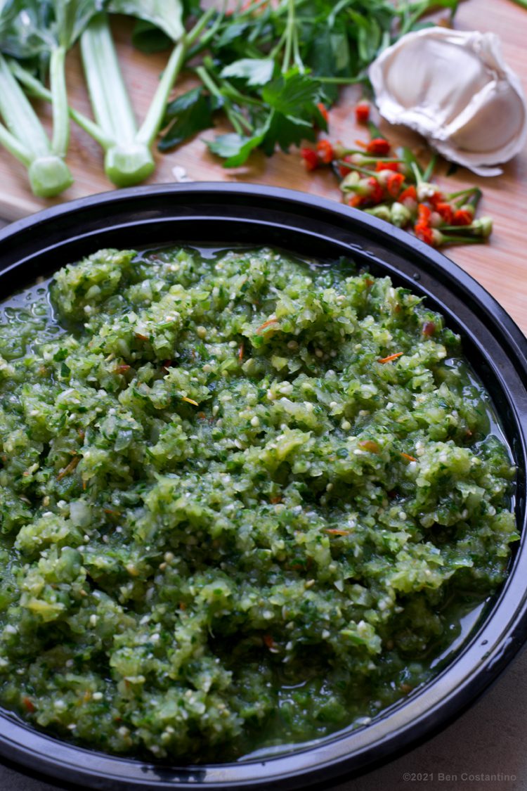 sofrito with green tomatoes complete