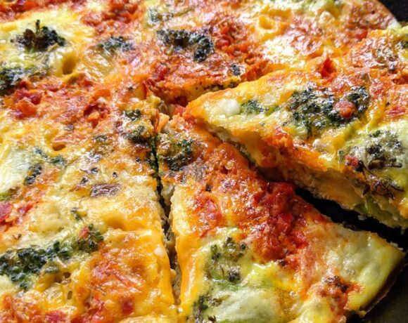 Skordalia frittata being served