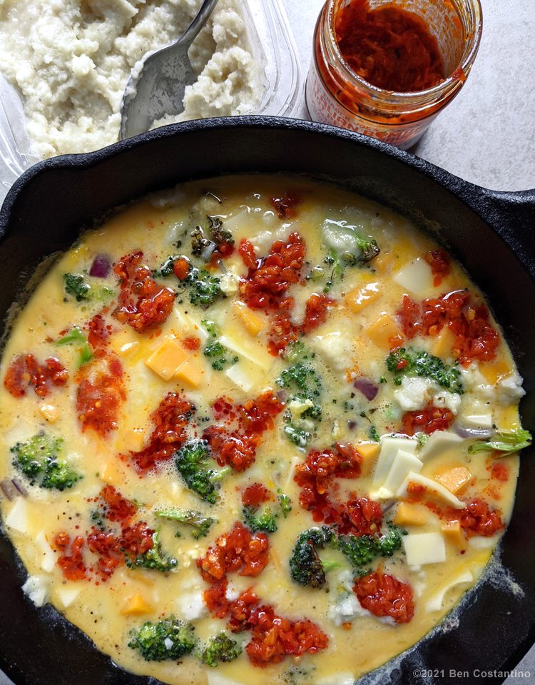 skordalia frittata before baking