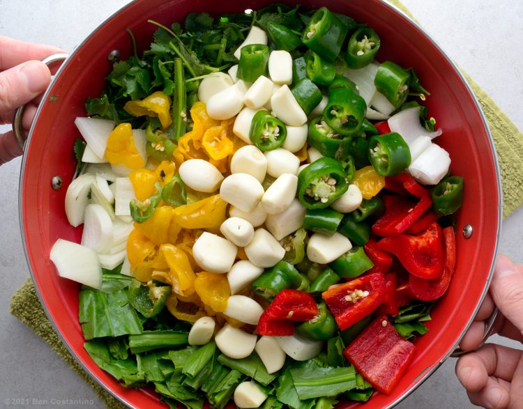 sofrito ingredients chopped and cleaned