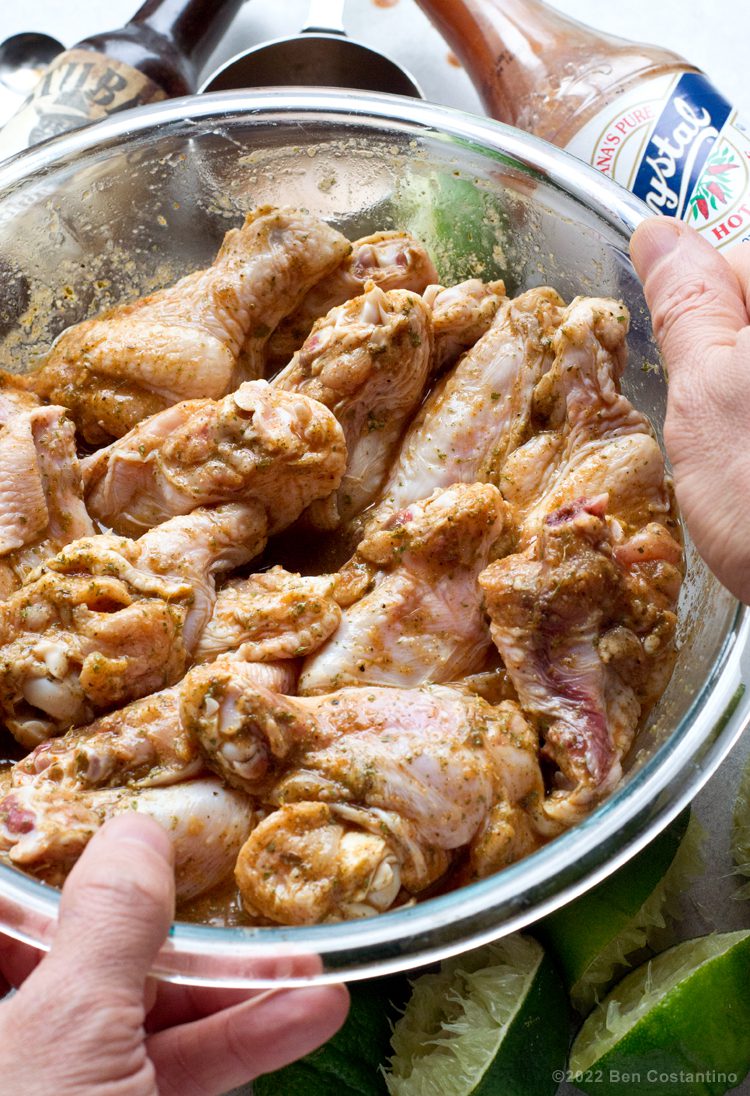 spicy lime chicken wings marinating