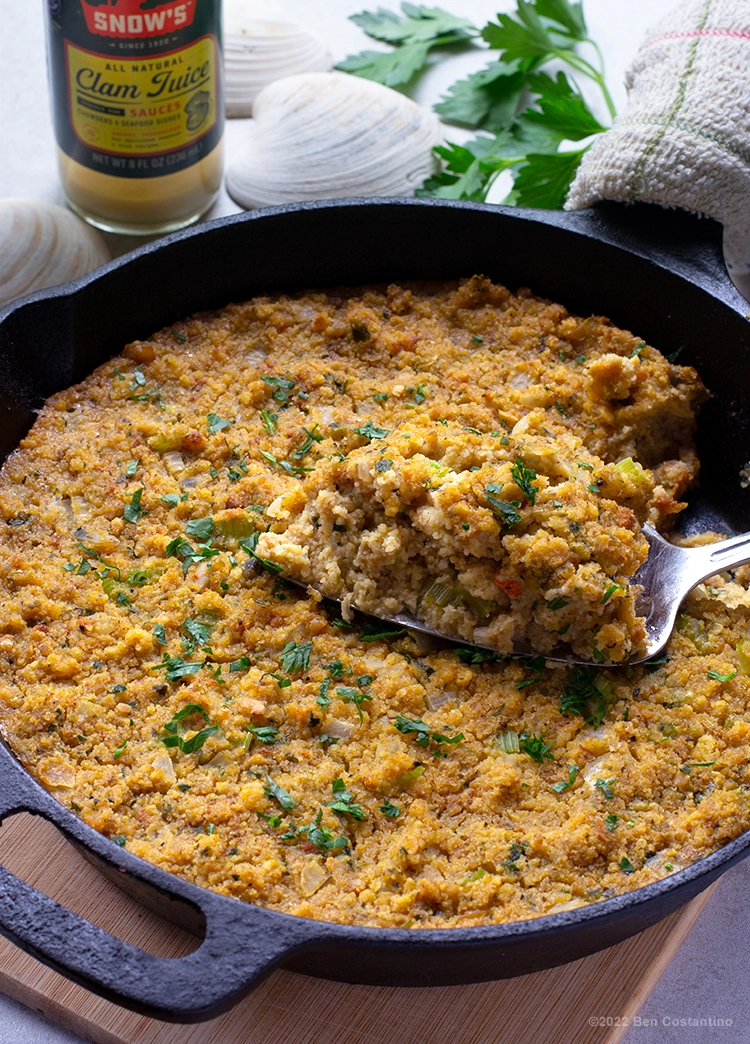 skillet cornbread dressing with clams