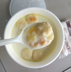 white New England clam chowder